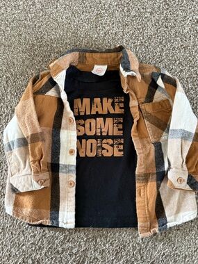 Wonder Nation Rust Plaid Plush Baby Jacket with matching t-shirt
